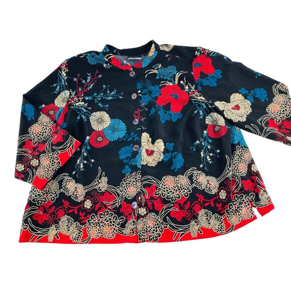 Catherine's Added Dimensions Womens Floral Blouse size 3X Black Red Beige - Picture 1 of 5